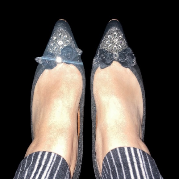 CHLOE Black Satin Rhinestone Embellished Pointed Ballet Flats sz 39 - Picture 5 of 11